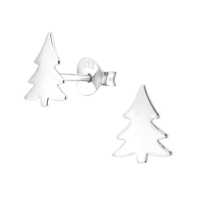 Children's Silver Christmas Tree Ear Studs