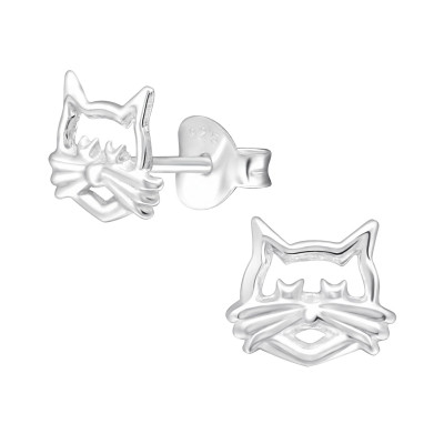 Children's Silver Cat Face Ear Studs