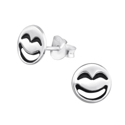 Children's Silver Laughing Face Ear Studs