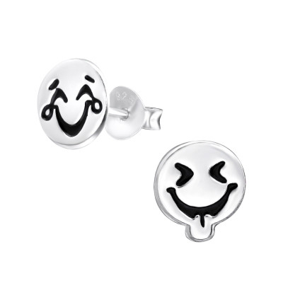 Children's Silver Happy Face Ear Studs