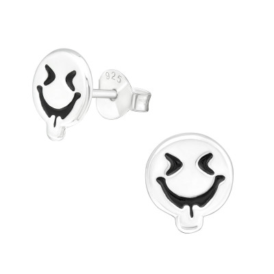 Children's Silver Silly Face Ear Studs