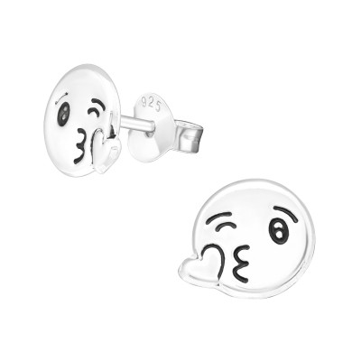 Children's Silver Kiss Face Ear Studs