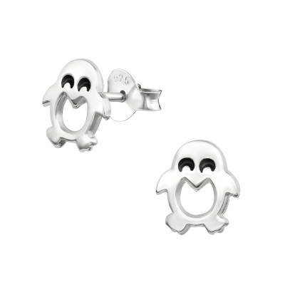 Children's Silver Penguin Ear Studs