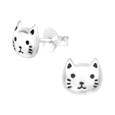 Children's Silver Cat Ear Studs with Epoxy