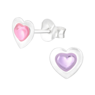 Children's Silver Heart Ear Studs with Plastic