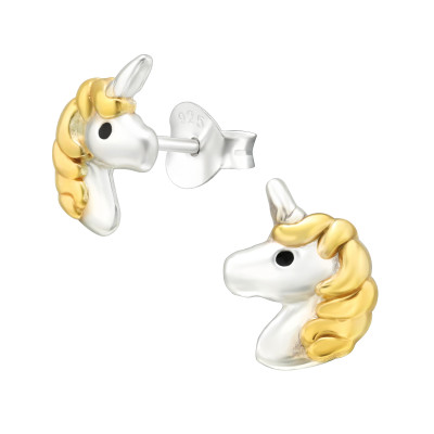 Children's Silver Unicorn Ear Studs with Epoxy