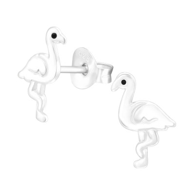 Children's Silver Flamingo Ear Studs with Epoxy