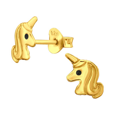 Children's Silver Unicorn Ear Studs with Epoxy