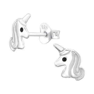 Children's Silver Unicorn Ear Studs with Epoxy