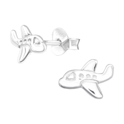 Children's Silver Airplane Ear Studs