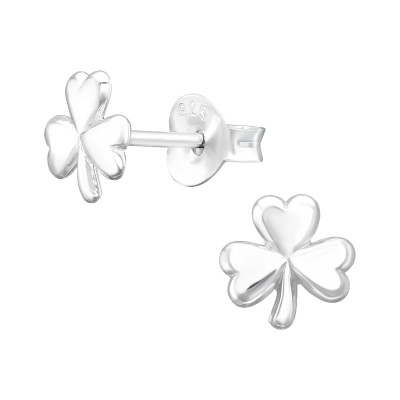 Children's Silver Three-Leaf Clover Ear Studs