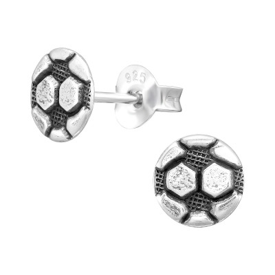 Children's Silver Football Ear Studs