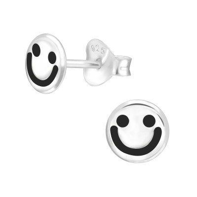 Children's Silver Smiley Face Ear Studs with Epoxy