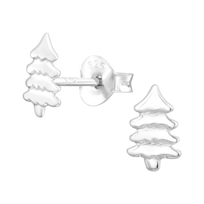 Children's Silver Christmas Tree Ear Studs
