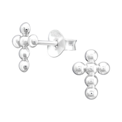 Children's Silver Cross Ear Studs