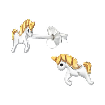 Children's Silver Unicorn Ear Studs with Epoxy