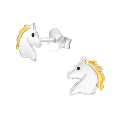 Children's Silver Horse Ear Studs with Epoxy