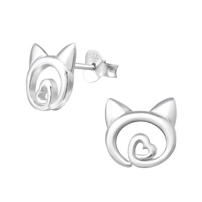 Children's Silver Cat Ear Studs