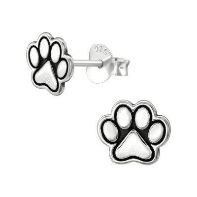 Children's Silver Paw Print Ear Studs