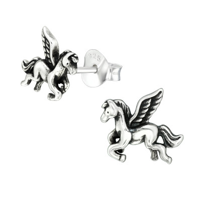 Children's Silver Pegasus Ear Studs