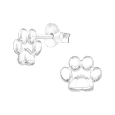 Children's Silver Paw Print Ear Studs