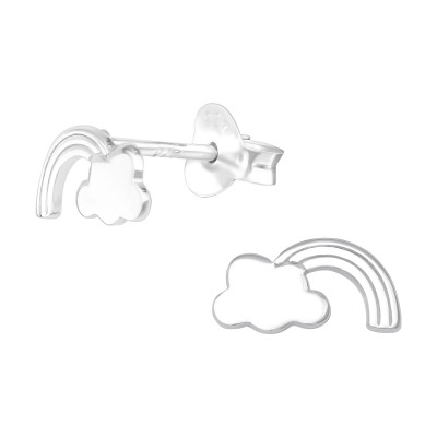 Children's Silver Rainbow Cloud-Carved Ear Studs