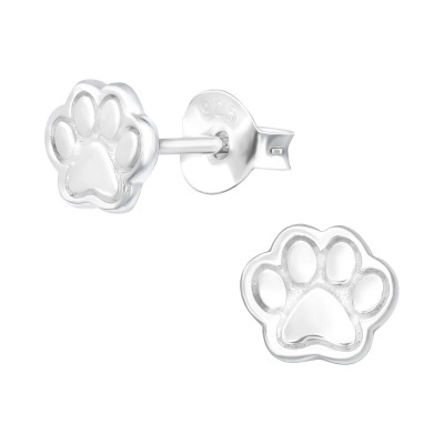 Children's Silver Paw Print Ear Studs