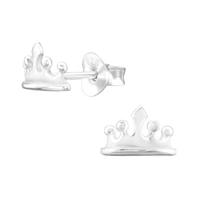 Children's Silver Crown Ear Studs