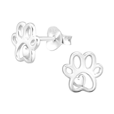 Children's Silver Paw Print Ear Studs