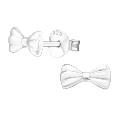 Children's Silver Tie Bow Ear Studs