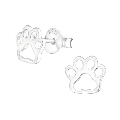 Children's Silver Paw Print Ear Studs