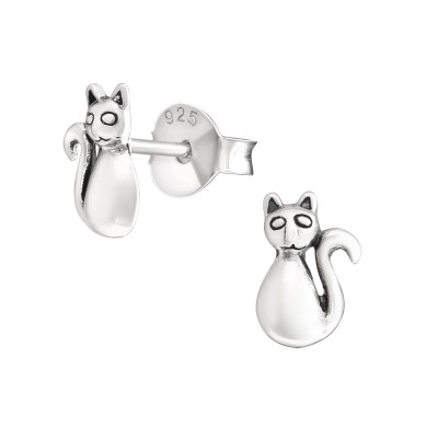 Children's Silver Cat Ear Studs