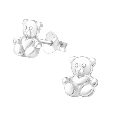 Children's Silver Teddy Bear Ear Studs