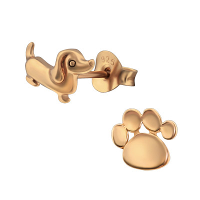 Children's Silver Dog and Paw Print Ear Studs
