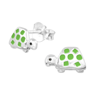 Children's Silver Tortoise Ear Studs with Epoxy