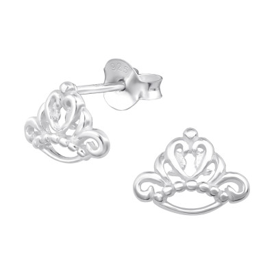 Children's Silver Crown Ear Studs