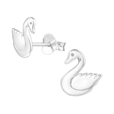 Children's Silver Swan Ear Studs