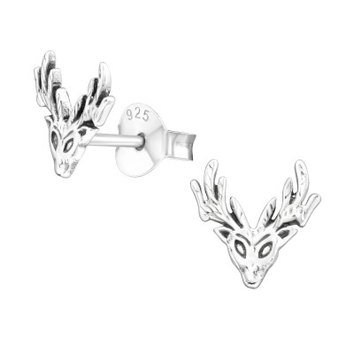 Silver Deer Ear Studs