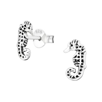 Silver Seahorse Ear Studs