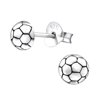 Children's Silver Football Ear Studs