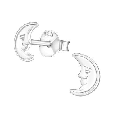 Children's Silver Crescent Moon Ear Studsb