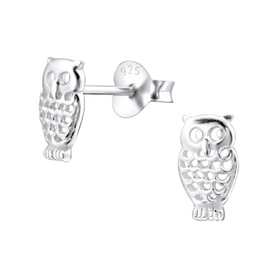 Silver Owl Ear Studs