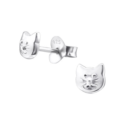 Children's Silver Cat Ear Studs