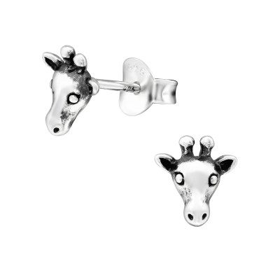 Children's Silver Giraffe Face Ear Studs