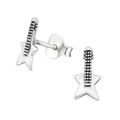 Children's Silver Guitar Ear Studs