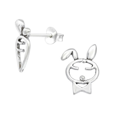 Children's Silver Rabbit and Carrot Ear Studs