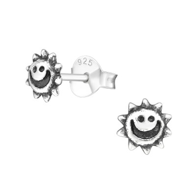 Children's Silver Smiling Sun Ear Studs