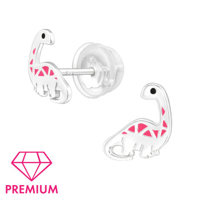 Premium Children's Silver Dinosaur Ear Studs with Epoxy