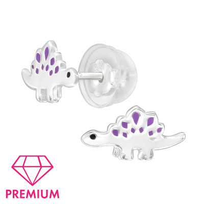 Children's Silver Dinosaur Ear Studs with Epoxy