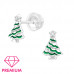 Premium Children's Silver Christmas Tree Ear Studs with Cubic Zirconia and Epoxy